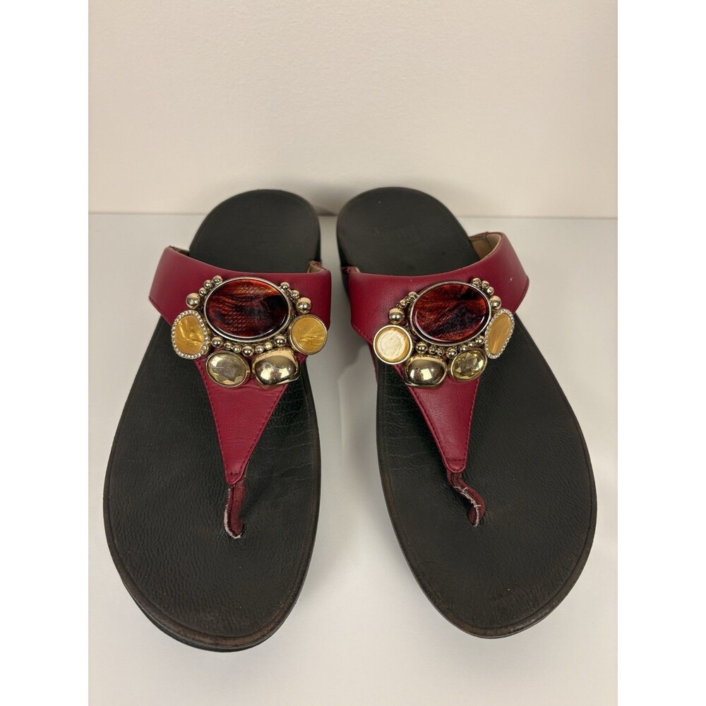 Fitflop Sandals Women's 8 Red Jewels Bling Embellished Classic Comfort Thong - Picture 3 of 6